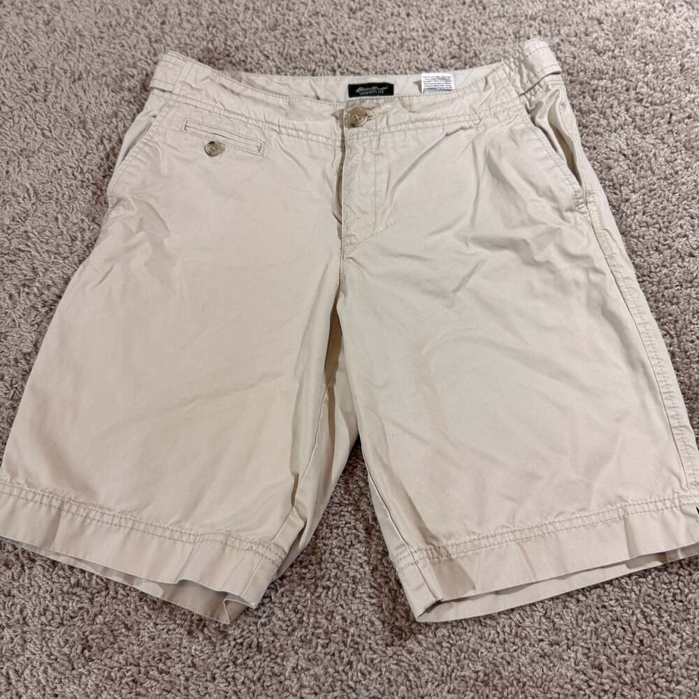 Eddie Bauer Vashon Fit Mens Beige Khaki Shorts Size 36 Cotton Casual Chino